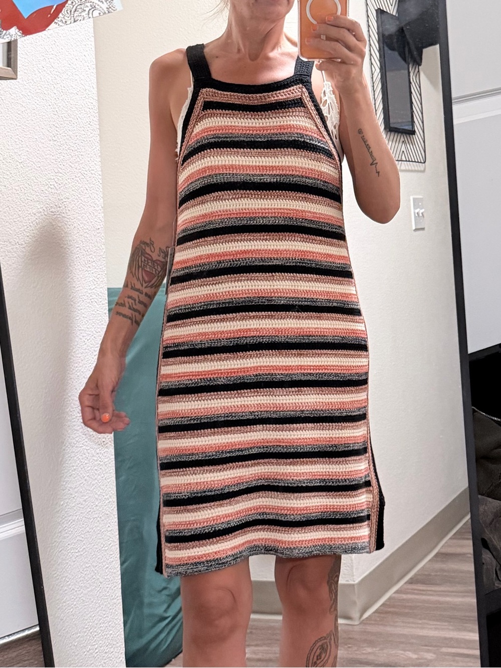 Free People Striped Knit Tank Dress in Pink, Black, Cream
